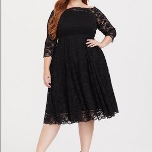 Black lace, off shoulder, skater dress